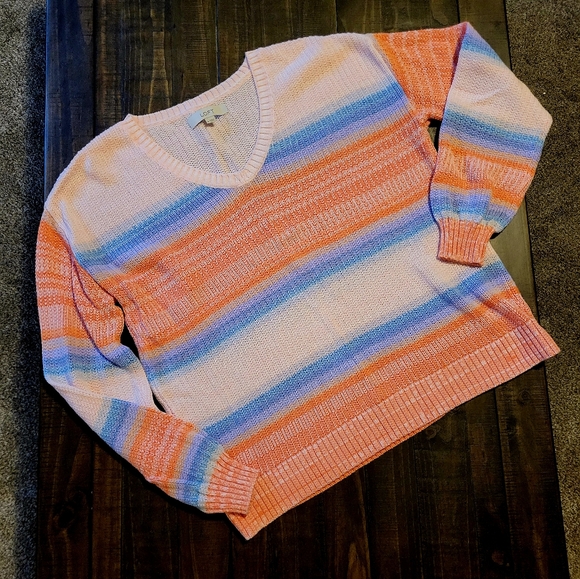 Loft Women's Striped Long Sleeve V neck Striped Sweater Medium - Picture 3 of 3